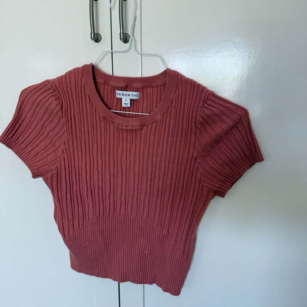 And Now This Ribbed Short Sleeve Puff Shoulder Crop Top